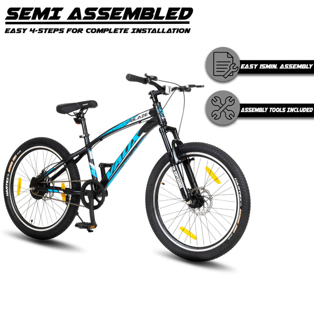 Vaux Blaze 24inch Cycle for Boys & Girls with Disc Brakes, Single Speed MTB Cycle with Front Suspension, Alloy Rims,24x2.40inch Fat Tyre, Bicycle for Boys 10 to 15 Years & Ideal Height 4ft+ (Black) 