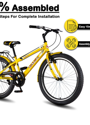 Vaux Excel 24t Cycle for Boys & Girls with V-Brakes, MTB Cycle with 13.5" Steel Frame, Alloy Rims,24x2.40inch Ralson Tyre, Bicycle for Boys 10 to 15 Years (Classic, Yellow) 