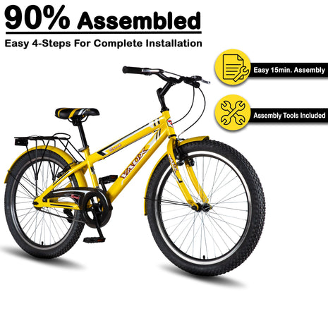Vaux Excel 24t Cycle for Boys & Girls with V-Brakes, MTB Cycle with 13.5" Steel Frame, Alloy Rims,24x2.40inch Ralson Tyre, Bicycle for Boys 10 to 15 Years (Classic, Yellow) 
