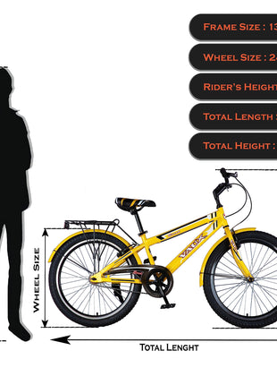 Vaux Excel 24t Cycle for Boys & Girls with V-Brakes, MTB Cycle with 13.5" Steel Frame, Alloy Rims,24x2.40inch Ralson Tyre, Bicycle for Boys 10 to 15 Years (Classic, Yellow) 
