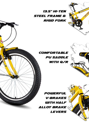 Vaux Excel 24t Cycle for Boys & Girls with V-Brakes, MTB Cycle with 13.5" Steel Frame, Alloy Rims,24x2.40inch Ralson Tyre, Bicycle for Boys 10 to 15 Years (Classic, Yellow) 