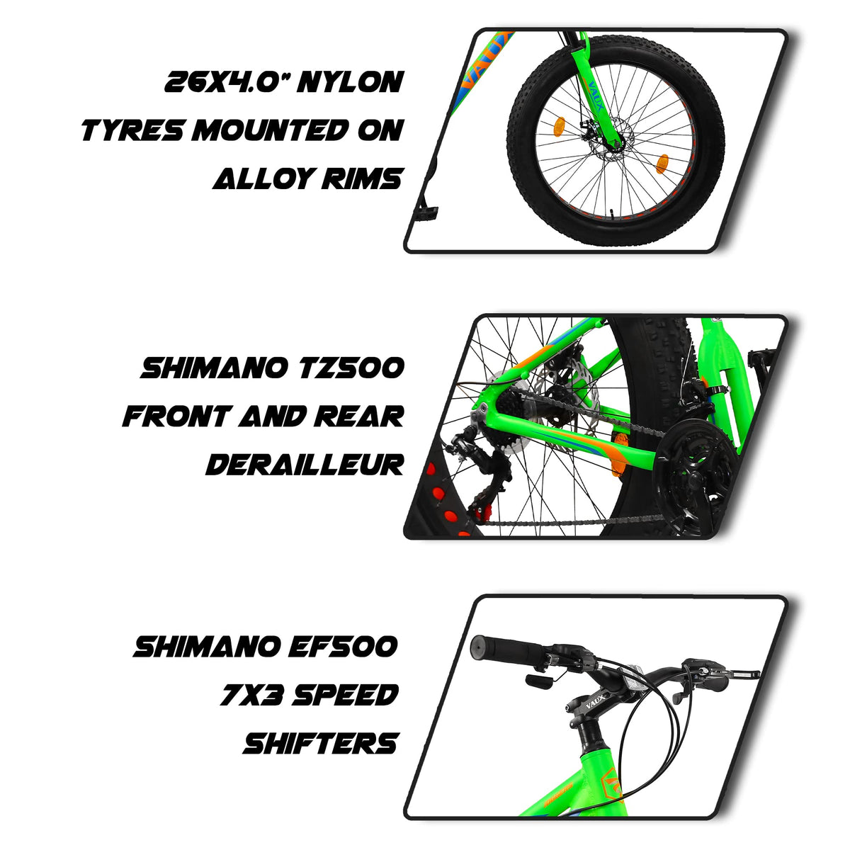 Vaux Joggers Fat Bike Cycle for Men with 21 Speed Gear & Aluminum Alloy Frame, Big Tyre Cycle for Boys 15 Years with 26x4.0inch Tyres, Lockout Front Suspension Fork & Double Disc Brakes(Green) 