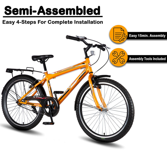 Vaux Plus 24inch Cycle for Boys with Carrier, 24T Cycle for Kids with Steel Frame, Rigid Fork, Alloy Rims,24x2.125inch Ralson Tyre, Bicycle for Kids 10 to 15 Years (Orange) 