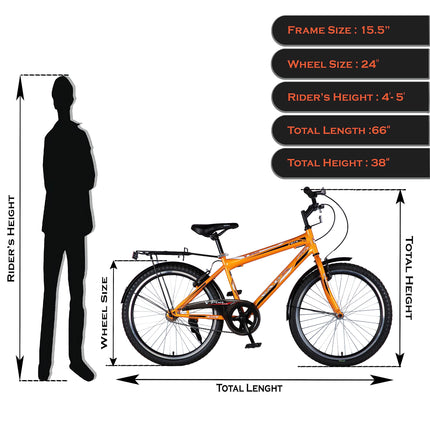 Vaux Plus 24inch Cycle for Boys with Carrier, 24T Cycle for Kids with Steel Frame, Rigid Fork, Alloy Rims,24x2.125inch Ralson Tyre, Bicycle for Kids 10 to 15 Years (Orange) 