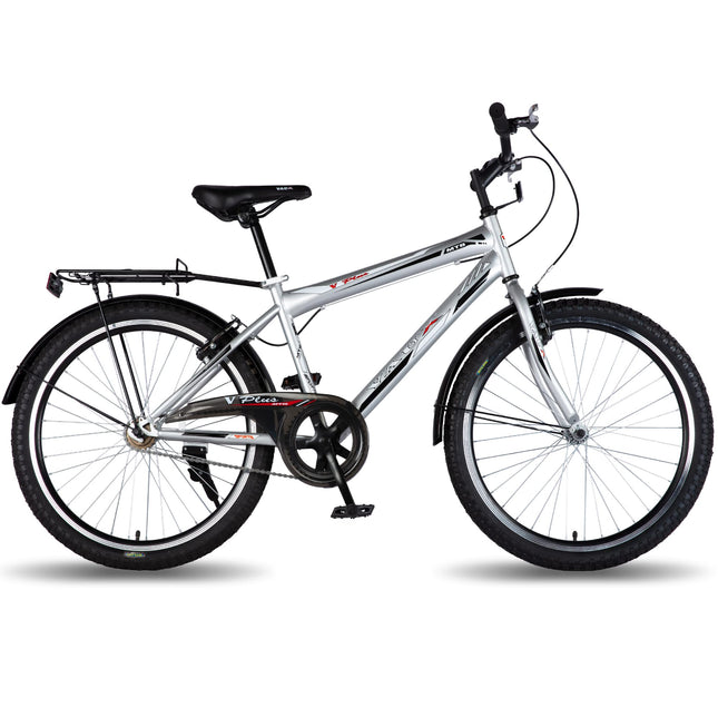 Vaux Plus Cycle for Boys 24T with Carrier, 24inch Cycle for Kids with Steel Frame, Rigid Fork, Alloy Rims,24x2.125inch Ralson Tyre, Bicycle for Kids 10 to 15 Years (Silver) 