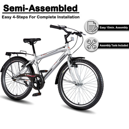 Vaux Plus Cycle for Boys 24T with Carrier, 24inch Cycle for Kids with Steel Frame, Rigid Fork, Alloy Rims,24x2.125inch Ralson Tyre, Bicycle for Kids 10 to 15 Years (Silver) 