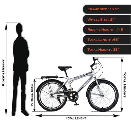 Vaux Plus Cycle for Boys 24T with Carrier, 24inch Cycle for Kids with Steel Frame, Rigid Fork, Alloy Rims,24x2.125inch Ralson Tyre, Bicycle for Kids 10 to 15 Years (Silver) 
