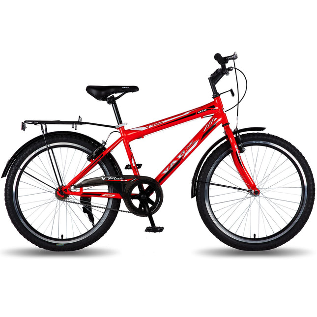 Vaux Plus Cycle for Boys 24inch with Carrier, 24T Cycle with Steel Frame, Rigid Fork, Alloy Rims,24x2.125inch Ralson Tyre, Bicycle for Boys 10 to 15 Years (Red) 