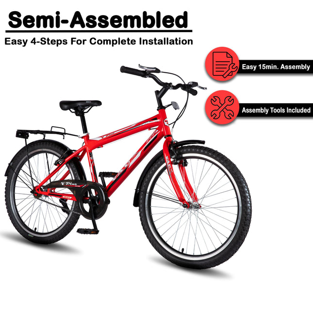 Vaux Plus Cycle for Boys 24inch with Carrier, 24T Cycle with Steel Frame, Rigid Fork, Alloy Rims,24x2.125inch Ralson Tyre, Bicycle for Boys 10 to 15 Years (Red) 