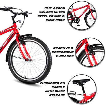 Vaux Plus Cycle for Boys 24inch with Carrier, 24T Cycle with Steel Frame, Rigid Fork, Alloy Rims,24x2.125inch Ralson Tyre, Bicycle for Boys 10 to 15 Years (Red) 