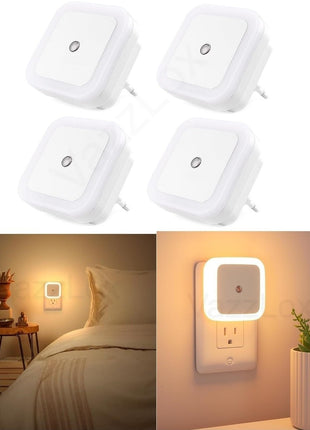 VazzLox Night Lamp for Bedroom 4PCS Smart Sensor Automatic ON/OFF Dim LED Light Energy Saving 0.5W Night Light Long Life Plug in Bed Lamps for Bedroom Lights for Hallway Stairs Kitchen Bathroom (Warm) 