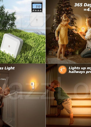 VazzLox Night Lamp for Bedroom 4PCS Smart Sensor Automatic ON/OFF Dim LED Light Energy Saving 0.5W Night Light Long Life Plug in Bed Lamps for Bedroom Lights for Hallway Stairs Kitchen Bathroom (Warm) 