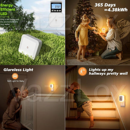 VazzLox Night Lamp for Bedroom 4PCS Smart Sensor Automatic ON/OFF Dim LED Light Energy Saving 0.5W Night Light Long Life Plug in Bed Lamps for Bedroom Lights for Hallway Stairs Kitchen Bathroom (Warm) 