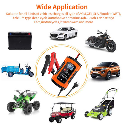 Verilux® Fully Automatic Battery Charger 5A 12V, Car Battery Charger & Maintainer- EU Plugfor Car, Motorcycle, Lawn Mower and More(Red) 
