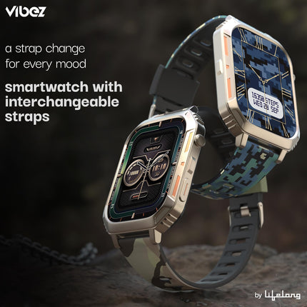 Vibez by Lifelong |New Launch| Trooper Smart Watch for Men | 2.02 Always On Display AMOLED, 550 NITS, 60Hz Refresh Rate, Two Straps, BT Calling, Multiple Sports Mode, Rugged Smartwatch (VBSW2124) 