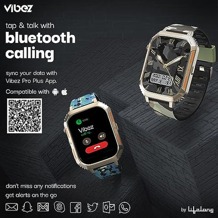 Vibez by Lifelong |New Launch| Trooper Smart Watch for Men | 2.02 Always On Display AMOLED, 550 NITS, 60Hz Refresh Rate, Two Straps, BT Calling, Multiple Sports Mode, Rugged Smartwatch (VBSW2124) 