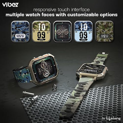 Vibez by Lifelong |New Launch| Trooper Smart Watch for Men | 2.02 Always On Display AMOLED, 550 NITS, 60Hz Refresh Rate, Two Straps, BT Calling, Multiple Sports Mode, Rugged Smartwatch (VBSW2124) 