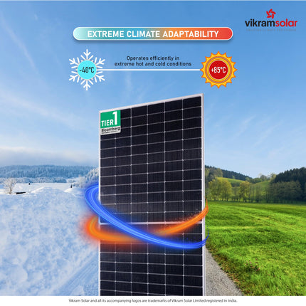 Vikram Solar Panel 590 Watt|| HYPERSOL High Efficiency N Type|| Bifacial PV Solar Module|| Non DCR Half-Cut 144 Cells || 53V Voc, 14.5A Isc|| 30 Years Performance Warranty||Pack of 2 Panels~1.2kw 