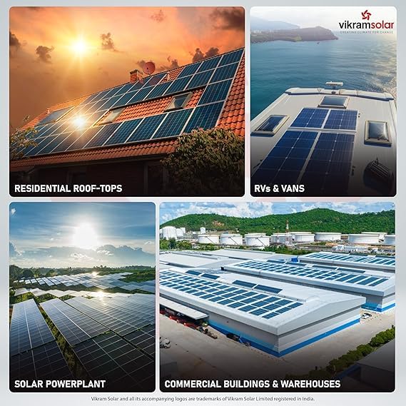 Vikram Solar Panel 590 Watt|| HYPERSOL High Efficiency N Type|| Bifacial PV Solar Module|| Non DCR Half-Cut 144 Cells || 53V Voc, 14.5A Isc|| 30 Years Performance Warranty||Pack of 2 Panels~1.2kw 