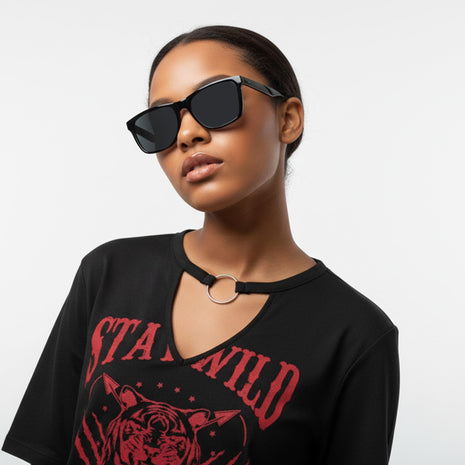 Vincent Chase Black Rim Square Polarised Sunglasses For Men And Women S13973 