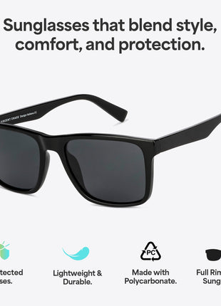 Vincent Chase Black Rim Square Polarised Sunglasses For Men And Women S13973 