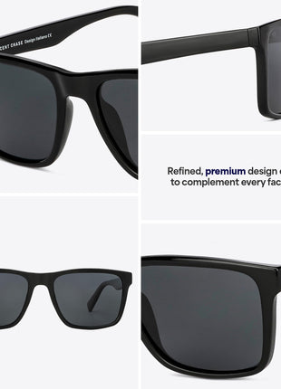 Vincent Chase Black Rim Square Polarised Sunglasses For Men And Women S13973 