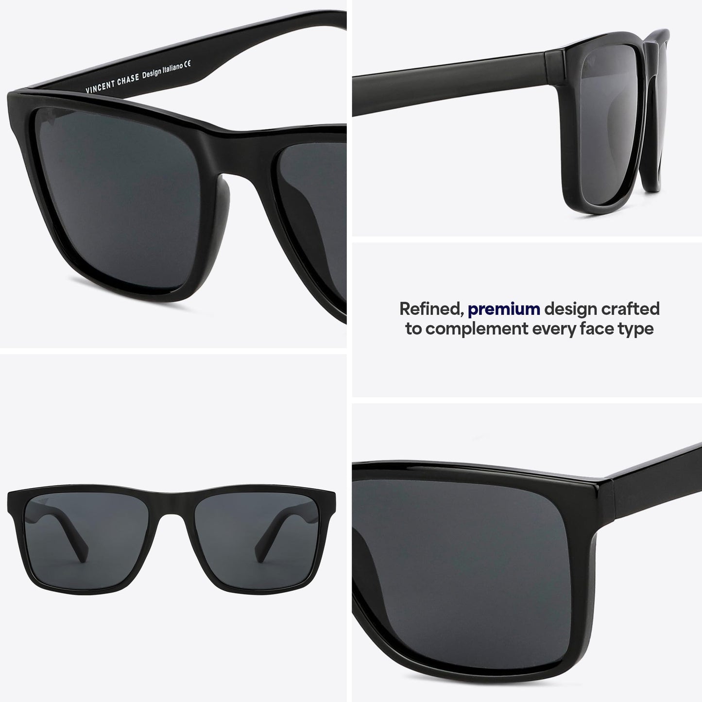 Vincent Chase Black Rim Square Polarised Sunglasses For Men And Women S13973 
