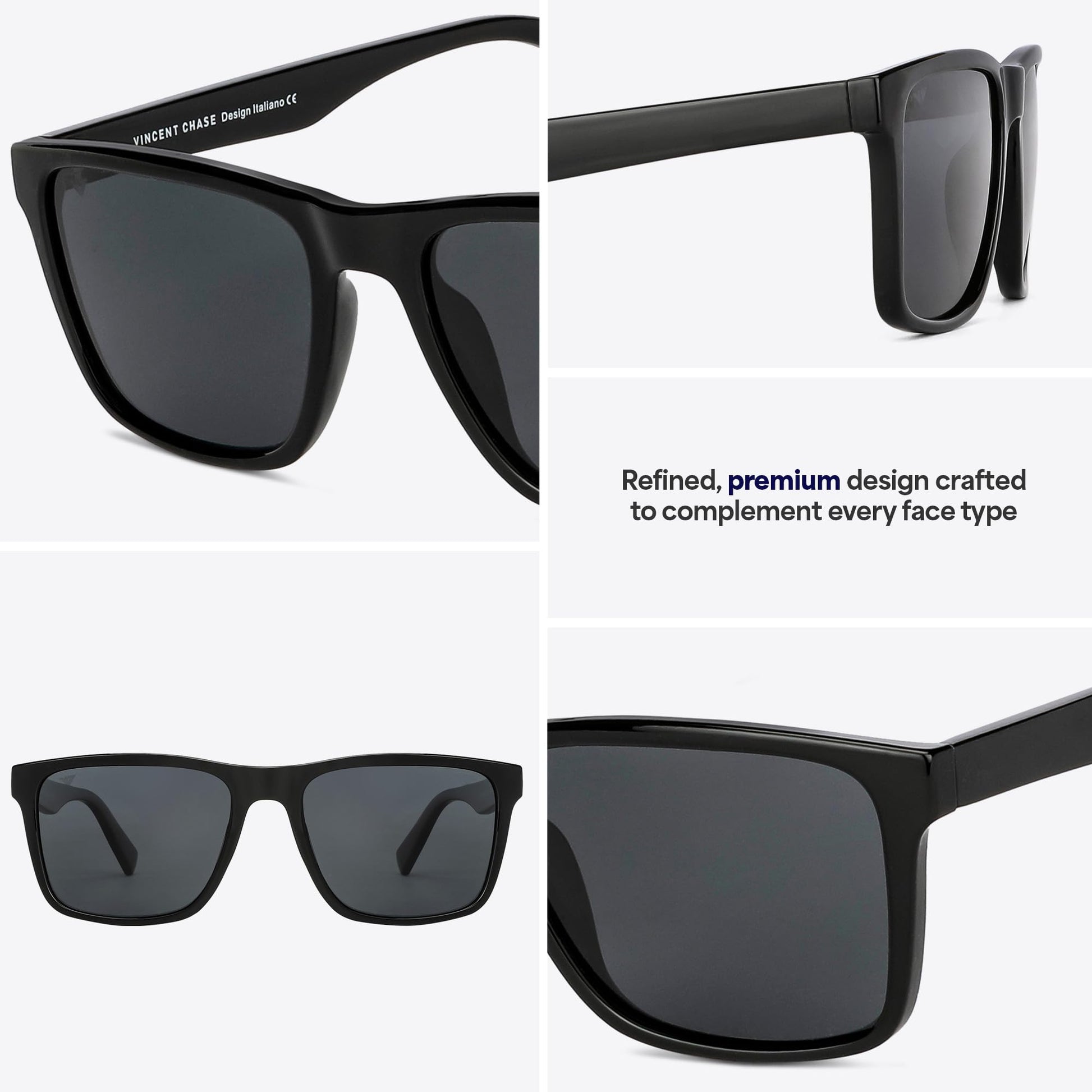Vincent Chase Black Rim Square Polarised Sunglasses For Men And Women S13973 