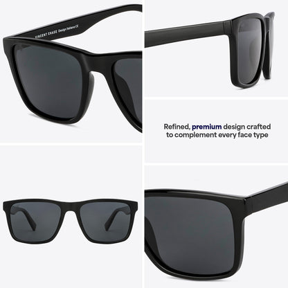 Vincent Chase Black Rim Square Polarised Sunglasses For Men And Women S13973 