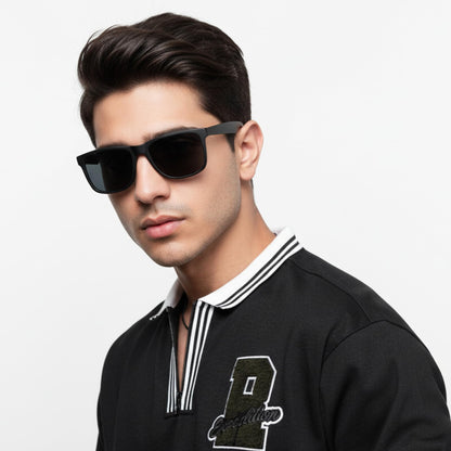 Vincent Chase Black Rim Square Polarised Sunglasses For Men And Women S13973 