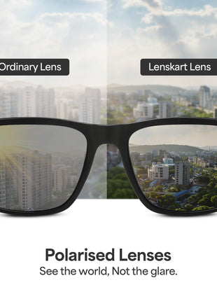 Vincent Chase Black Rim Square Polarised Sunglasses For Men And Women S13973 