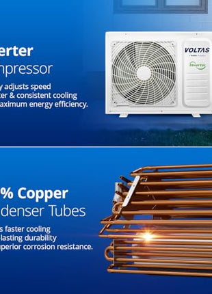 Voltas 1.5 ton 5 Star, Inverter Split AC (Copper, 4-in-1 Adjustable Mode, Anti-dust Filter, 185V Vectra CAR, White) 