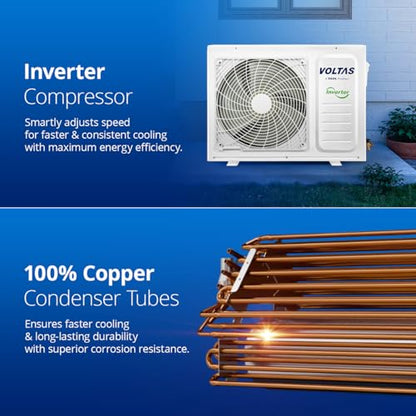 Voltas 1.5 ton 5 Star, Inverter Split AC (Copper, 4-in-1 Adjustable Mode, Anti-dust Filter, 185V Vectra CAR, White) 