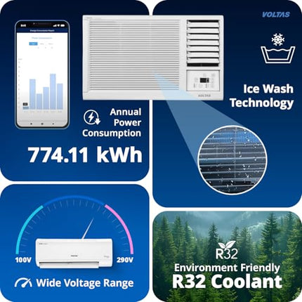 Voltas 1 Ton 3 star Fixed Speed Window AC (Copper, Sleep Mode, Memory Restart, Anti Dust Filter, WAC 123 Vectra Platina, White) 