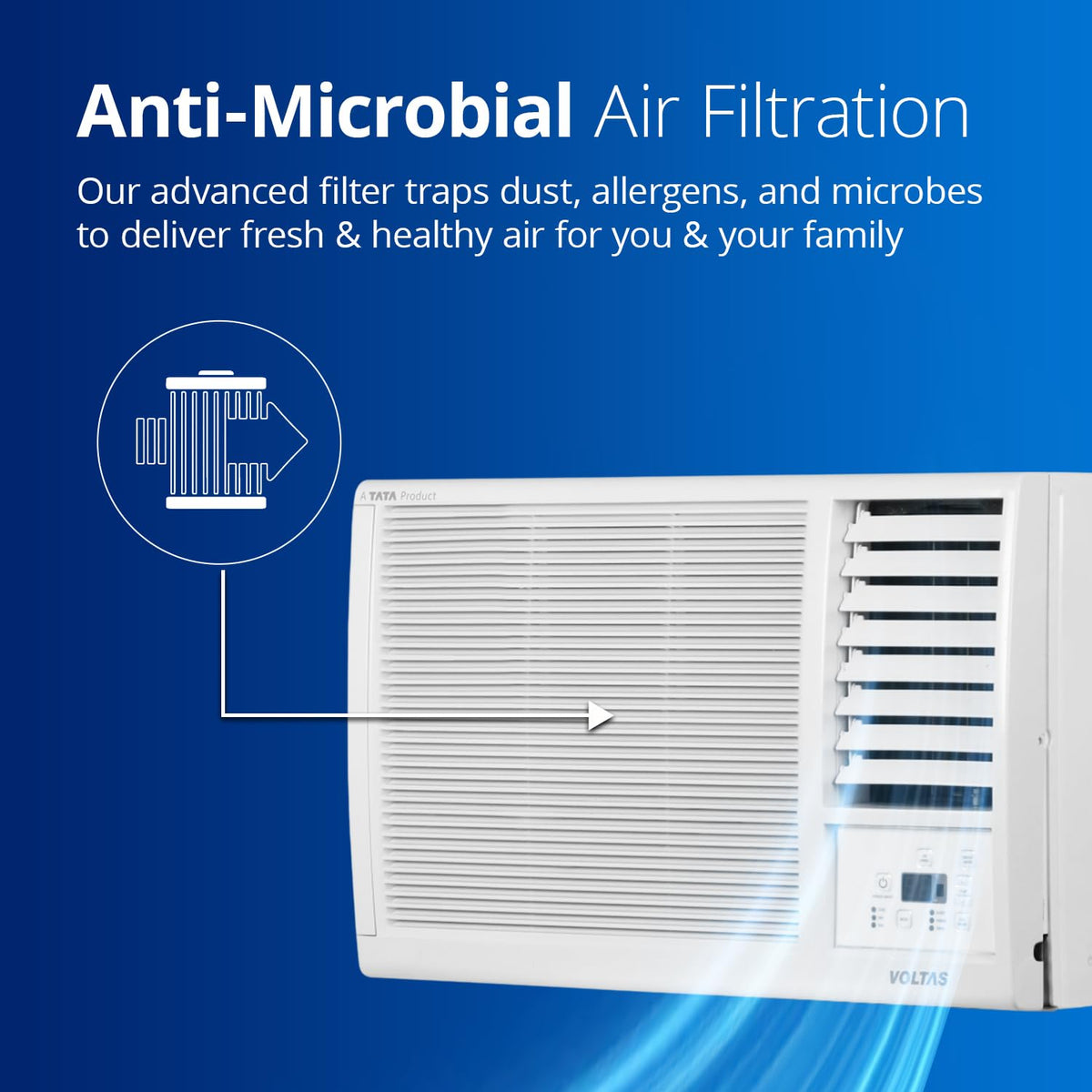 Voltas 1 Ton 3 star Fixed Speed Window AC (Copper, Sleep Mode, Memory Restart, Anti Dust Filter, WAC 123 Vectra Platina, White) 