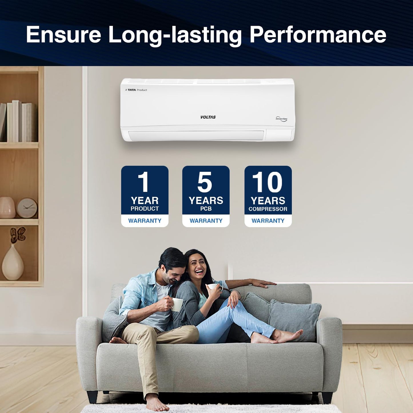 Voltas 1 ton 5 Star, Inverter Split AC (Copper, 4-in-1 Adjustable Mode, Anti-dust Filter, 2024 Model, 125V Vectra CAW, White) 