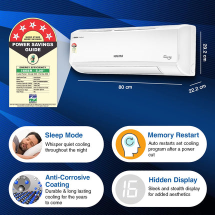 Voltas 1 ton 5 Star, Inverter Split AC (Copper, 4-in-1 Adjustable Mode, Anti-dust Filter, 2024 Model, 125V Vectra CAW, White) 