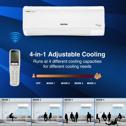 Voltas 1 ton 5 Star, Inverter Split AC (Copper, 4-in-1 Adjustable Mode, Anti-dust Filter, 2024 Model, 125V Vectra CAW, White) 