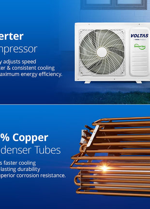 Voltas 2 Ton 5 Star, Inverter Split AC(Copper, 4-in-1 Adjustable Mode, Anti-dust Filter, 245V Vectra Plus, White) 