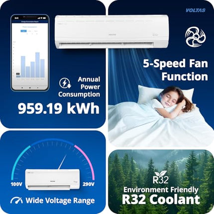 Voltas 2 Ton 5 Star, Inverter Split AC(Copper, 4-in-1 Adjustable Mode, Anti-dust Filter, 245V Vectra Plus, White) 