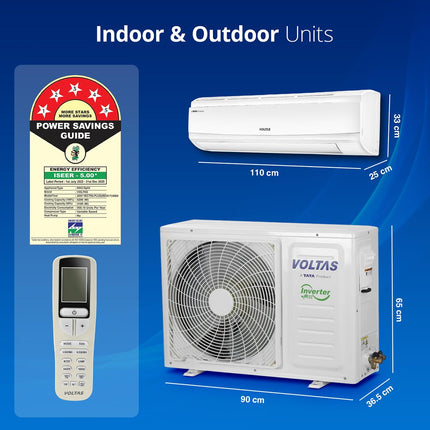 Voltas 2 Ton 5 Star, Inverter Split AC(Copper, 4-in-1 Adjustable Mode, Anti-dust Filter, 245V Vectra Plus, White) 