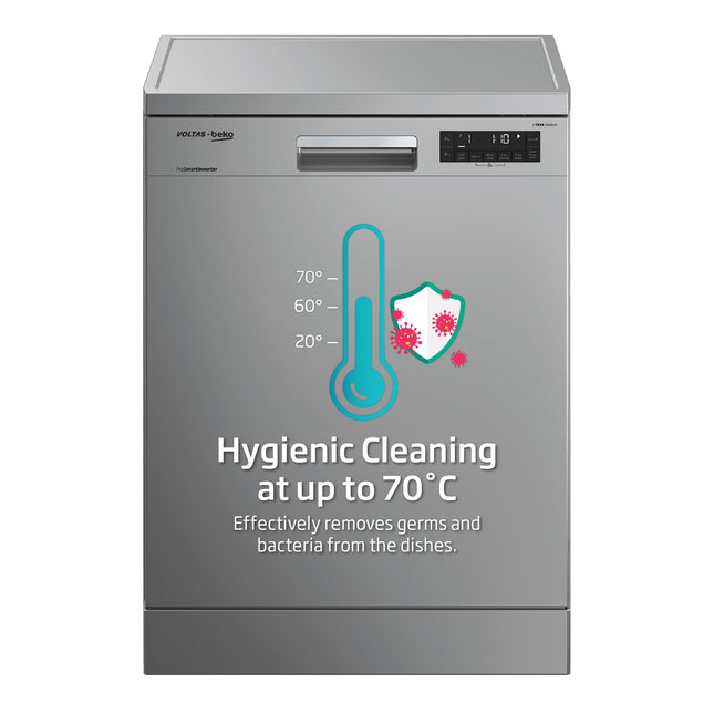 Voltas Beko 14 Place Setting Dishwasher, AquaFlex, AquaIntense (DF14S2,Silver), Free 1 Year Extended warranty 