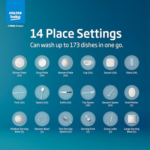 Voltas Beko 14 Place Setting Dishwasher, AquaFlex, AquaIntense (DF14S2,Silver), Free 1 Year Extended warranty 