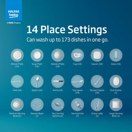 Voltas Beko 14 Place Setting Dishwasher, AquaFlex, AquaIntense (DF14S2,Silver), Free 1 Year Extended warranty 