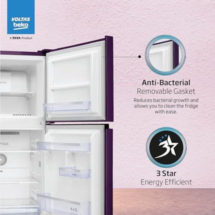 Voltas Beko ‘A TATA Product’ 228 L 2 star Frost free Refrigerator with two separate cooling system (RFF265D/W0NPR0I0000GO, Nightangel Purple) 