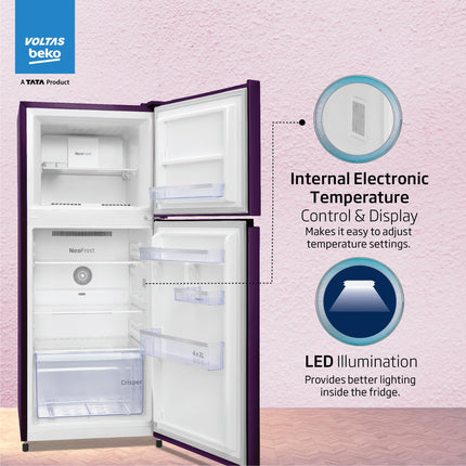 Voltas Beko ‘A TATA Product’ 228 L 2 star Frost free Refrigerator with two separate cooling system (RFF265D/W0NPR0I0000GO, Nightangel Purple) 