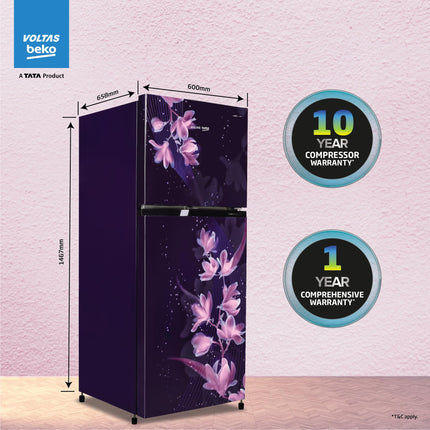Voltas Beko ‘A TATA Product’ 228 L 2 star Frost free Refrigerator with two separate cooling system (RFF265D/W0NPR0I0000GO, Nightangel Purple) 