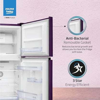 Voltas Beko ‘A TATA Product’ 228 L 2 star Frost free Refrigerator with two separate cooling system (RFF265D/W0NPR0I0000GO, Nightangel Purple) 