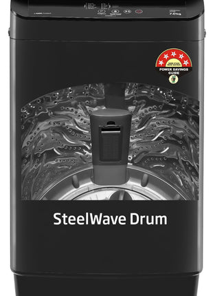 Voltas Beko, A TATA Product 7 kg 5 Star Eco Wash/Monsoon Dry Fully-Automatic Top-Load Washing Machine (2025 Model, WTL70, Water Reuse, Side Waterfall, Monsoon Dry, Dark Grey) 