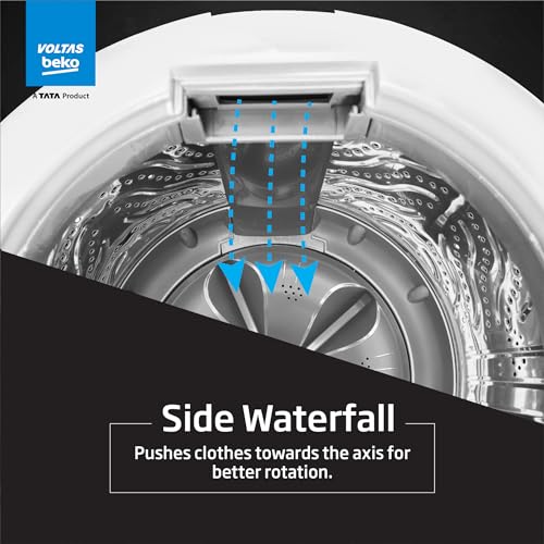 Voltas Beko, A TATA Product 7 kg 5 Star Eco Wash/Monsoon Dry Fully-Automatic Top-Load Washing Machine (2025 Model, WTL70, Water Reuse, Side Waterfall, Monsoon Dry, Dark Grey) 